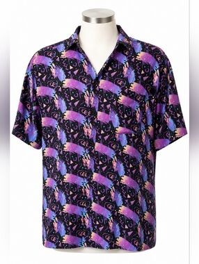 Super Massive NWT Men's Purple 80's Party Geometric Print Casual Shirt Sz XL